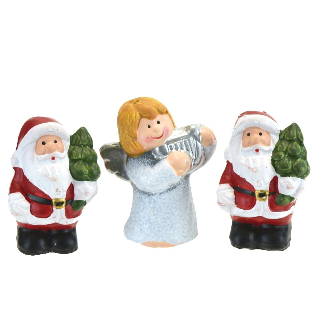 Keramikfiguren - 2 Weihnachtsmänner und 1 weißer Engel