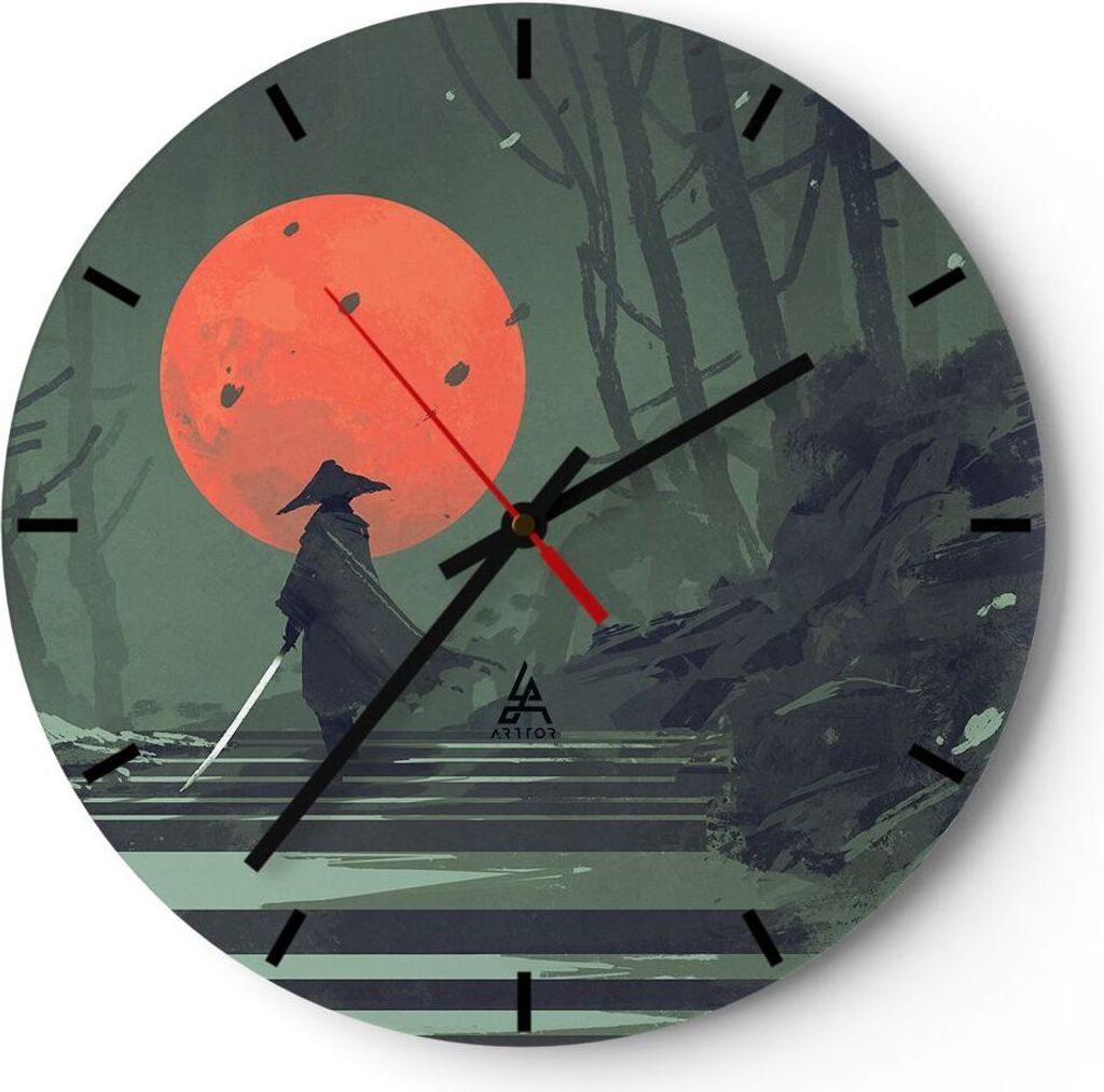 Wanduhr - Rund - Glasuhr - Krieger Schwert - 40x40cm - Schleichendes Uhrwerk - Lautlos - zum Aufhängen bereit - Dekoration Modern - Wanddekoration...