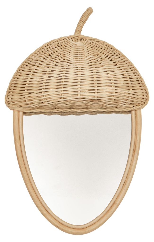 OYOY Mini Acorn Rattan Wall Mirror M107278 Wandspiegel Rattan Eichel Natur Kinderzimmer Deko Handmade 42x31x8 cm