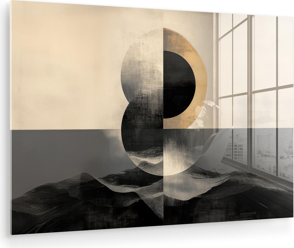 MuchoWow Glasbilder - Bilder auf Wandbild - Foto auf Glas Kreise - Schatten - Abstrakt 90x60 cm Wanddekoration aus Glas - Acrylglasbild - Acrylbild...