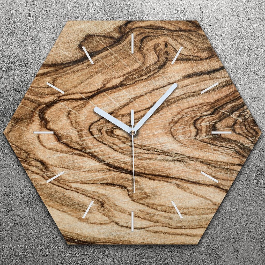 Uhr hexagonal 40 cm Glas Geräuschlos weiße Zeiger - Produktbild 