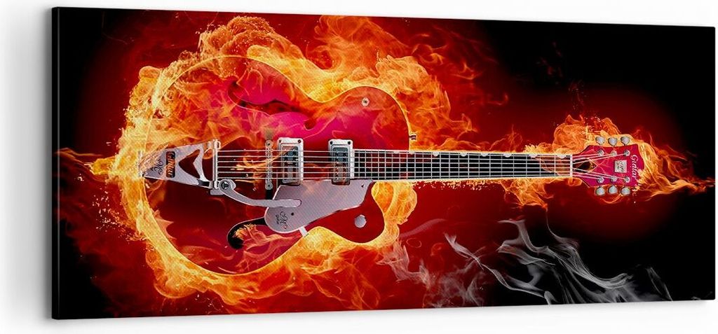 Bild auf Leinwand - Leinwandbild - Instrument Flammen Saiten - 100x40cm - Wand Bild - Wanddeko - Leinwanddruck - Bilder - Kunstdruck - Wanddekorati...