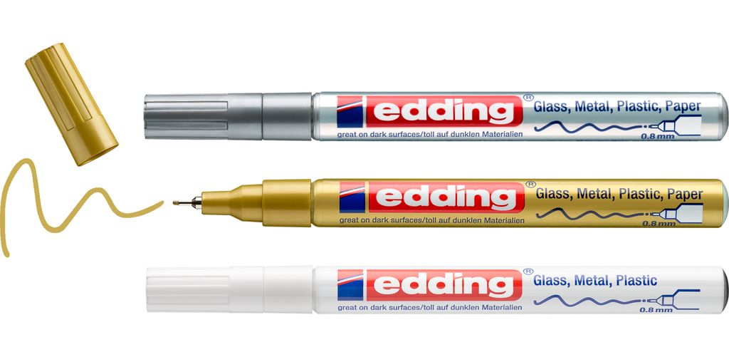 Edding 780, Gold, Silber, Weiß, Mehrfarbig, 3 Farben, Rundspitze, Rund, 0,8 mm