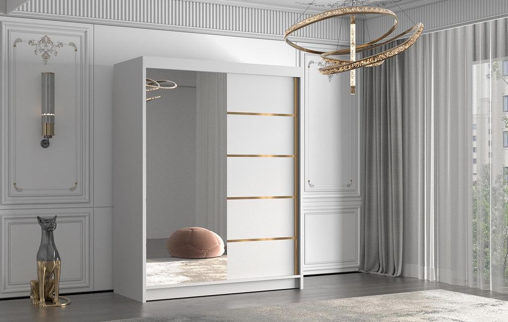 Šatní skříň se zrcadlem MILINA - 150 cm, bílá Obrázek produktu 