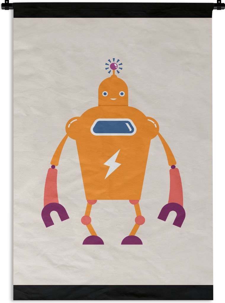 MuchoWow Wandteppich Wandbehang Roboter - Antenne - Orange - Blitzschlag - Junge - Kinder 60x80 cm Tapisserie Dekoration Wandtuch - Decke - Wandt...