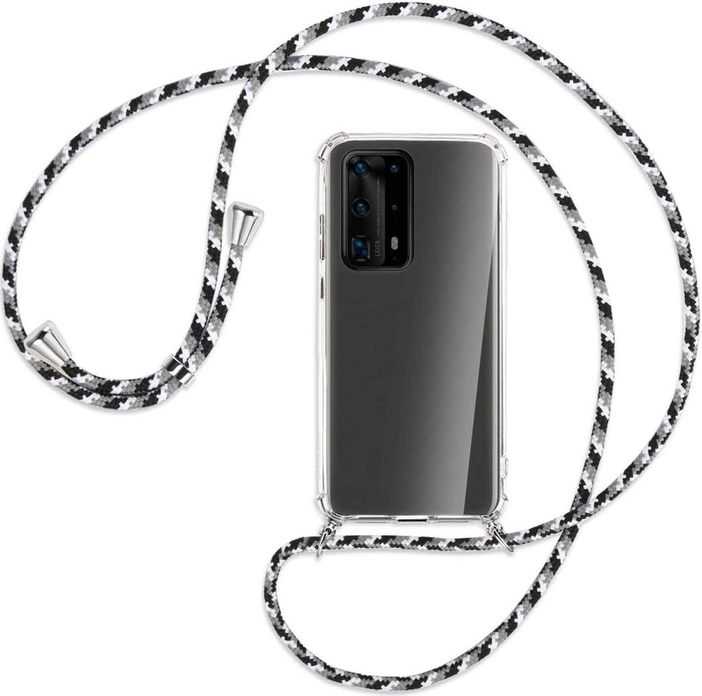 Handykette Backcover-Schutzhülle mit Band (Metall silberfarben) für Huawei P40 Pro Plus - schwarz/grau/weiß