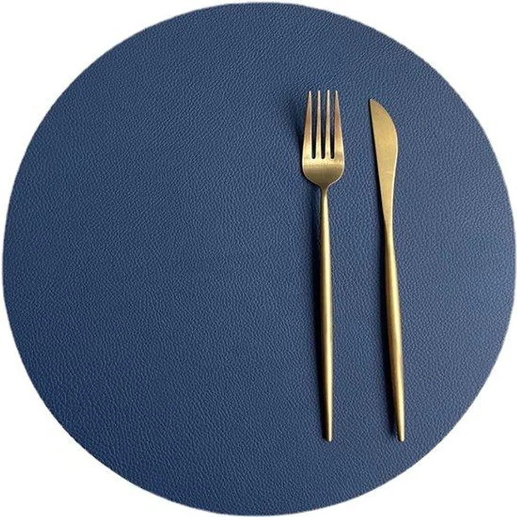 Lot de 6 sets de table imperméables en simili cuir bleu et gris 32 cm