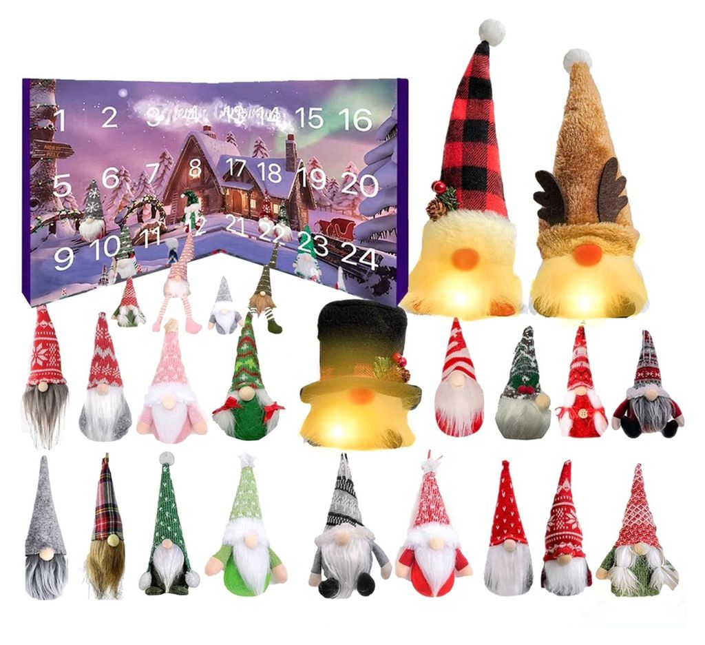 Wichtel-Adventskalender 2025: 24-tägiger Weihnachts-Countdown-Kalender mit 24 Sammelfiguren und leuchtenden Wichtel-Ornamenten für die Heimdekora...