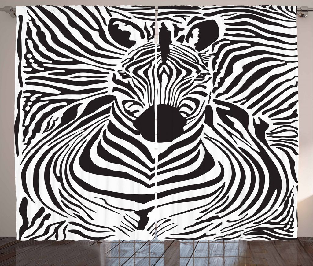 ABAKUHAUS Schwarz-Weiss Rustikaler Vorhang, Safari Zebra-Streifen, Wohnzimmer Universalband Gardinen mit Schlaufen und Haken, 280 x 245 cm, Weiß S...
