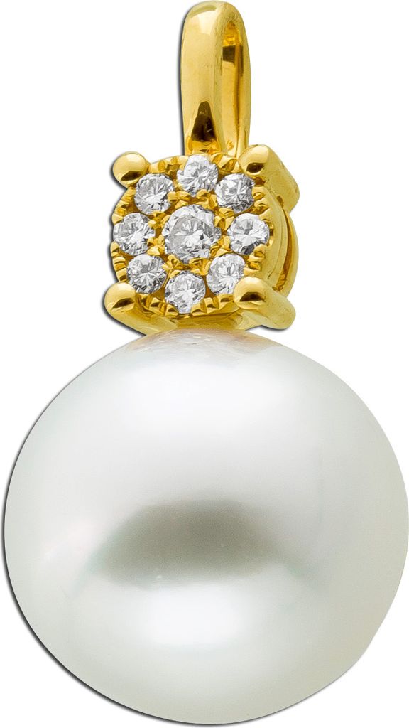 Perlenanhänger Gelbgold 585 14K Südseeperle weiss-creme Diamanten