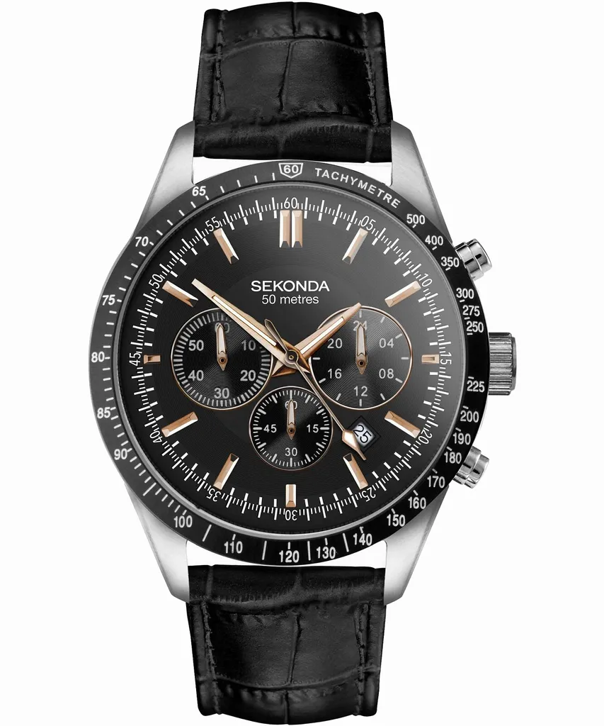 Montre chronographe étanche Sekonda boîtier acier étanche 50m