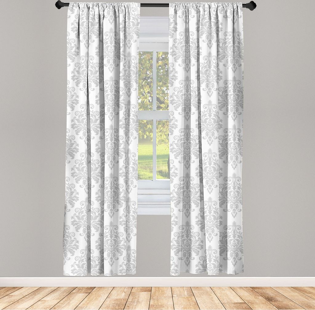 ABAKUHAUS Damast-Grau Vorhänge, Gardinen, Antik Barock-Muster von Continuous Botanik wirbelt Illustration Drucken, 2 Stück 75 x 225 cm, , Pale Gr...