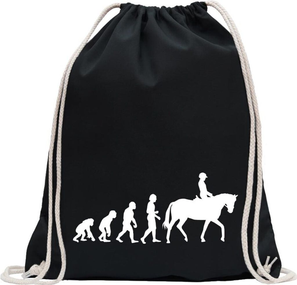 Kiwistar - Turnbeutel - schwarz - Evolution Pferdesport - Fun Rucksack Sport Beutel Gymsack Baumwolle mit Ziehgurt