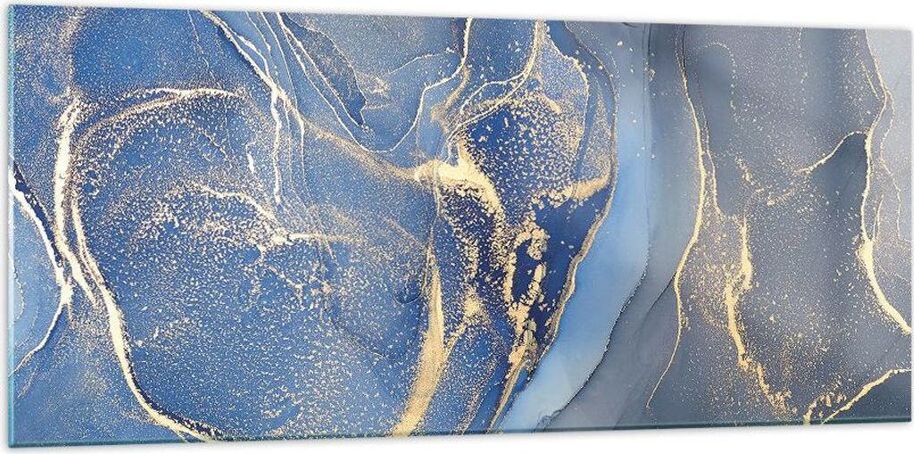 Bilder auf glas - Einteilig - Gold Blau Farbe - 120x50cm - Glasbilder - Wandbilder - Bilder - zum Aufhängen bereit - Wanddekoration aus Glas - Gla...