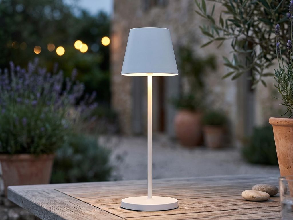 FHL easy! 850337 Tischleuchte Cosenza 2.0 Metall sandweiß Akkubetrieb, USB Kabel, inkl. Ladestation