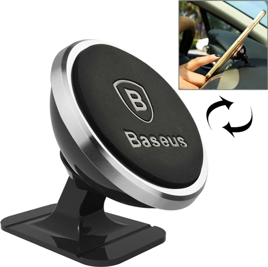 Baseus Supporto magnetico universale ruotabile a 360 gradi con adesivo per iPhone, Galaxy, Huawei, Xiaomi, LG, HTC e altri smartphone (argento)
