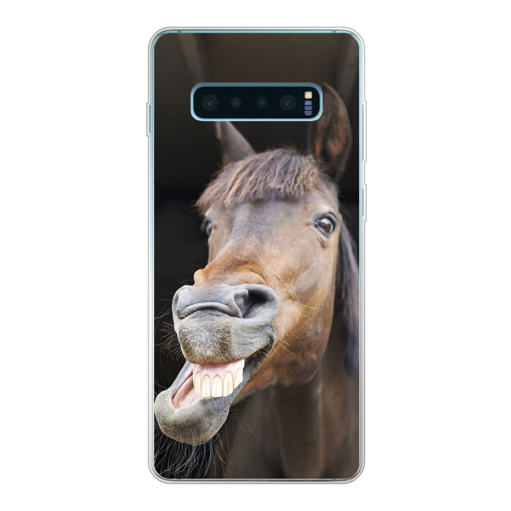MuchoWow Handyhülle Schutzhülle Hülle für Samsung Galaxy S10 Lite Pferd - Lustig - Stall - Kinder - Jungen - Mädchen - Kinder Silikon Softca...