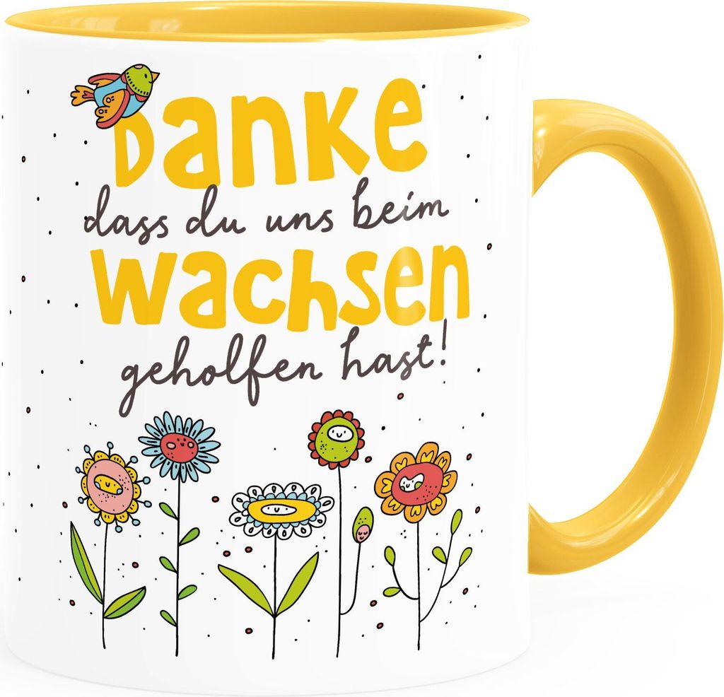 Tasse Danke dass du uns beim Wachsen geholfen hast Geschenk Erzieherin Tagesmutter Abschiedsgeschenk Kita SpecialMe gelb inner-gelb Keramik-Tasse