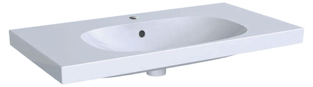 Geberit Waschtisch ACANTO 900 x 482 mm, mit Ablagefläche, Hahnloch und Überlauf weiß KeraTect