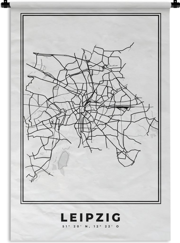 MuchoWow Wandteppich Wandbehang Schwarz und weiß - Deutschland - Karte - Stadtplan - Leipzig 90x135 cm Tapisserie Dekoration Wandtuch - Baumwoll...