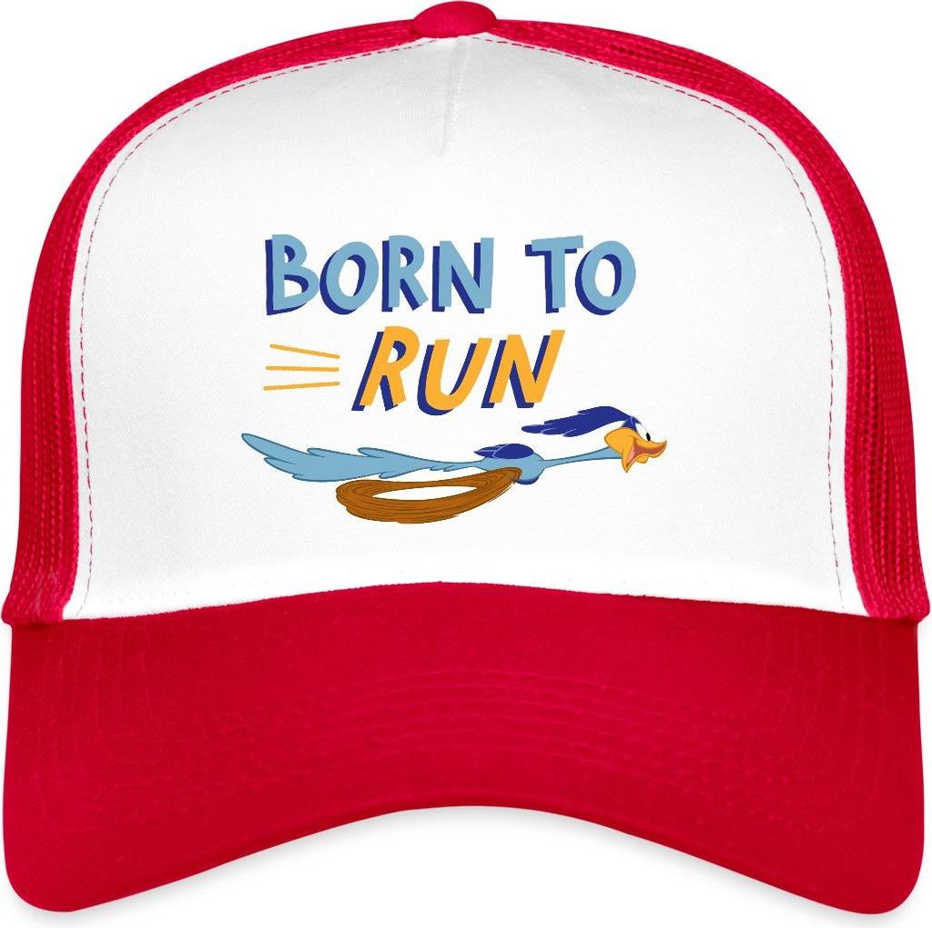 Spreadshirt Looney Tunes Road Runner Born To Run Trucker Cap, One size, Weiß/Rot