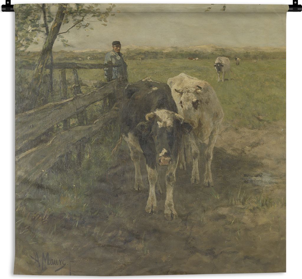 MuchoWow Wandteppich Wandbehang Der Milchwagen - Gemälde von Anton Mauve 60x60 cm Tapisserie Dekoration Wandtuch - Dekorationen - Wand Decke