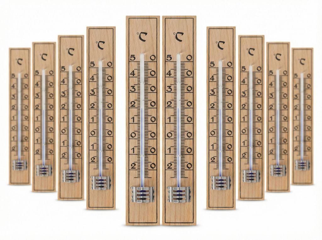 10 Stück Set Holz Thermometer Set Temperatur -30 bis 50°C Innen Außen Gartenthermometer Außenthermometer Analog Holzthermometer Innenthermometer