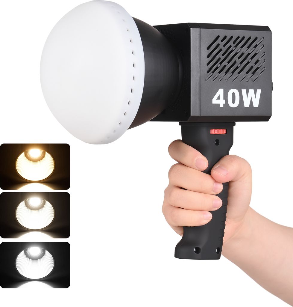 Tragbares COB-Videolicht, handgehaltenes Fotografie-Fuelllicht, 40 W, 2500 KšC6500 K, dimmbar, 9 Szenen-Lichteffekte, eingebauter Akku mit Griff-R...