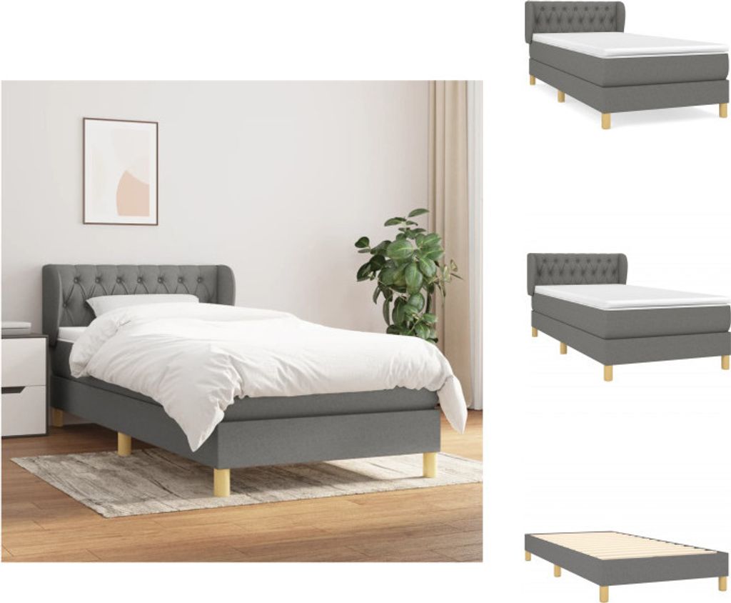 vidaXL Boxspringbett mit Matratze Dunkelgrau 90x190 cm Stoff - Betten & Bettgestelle