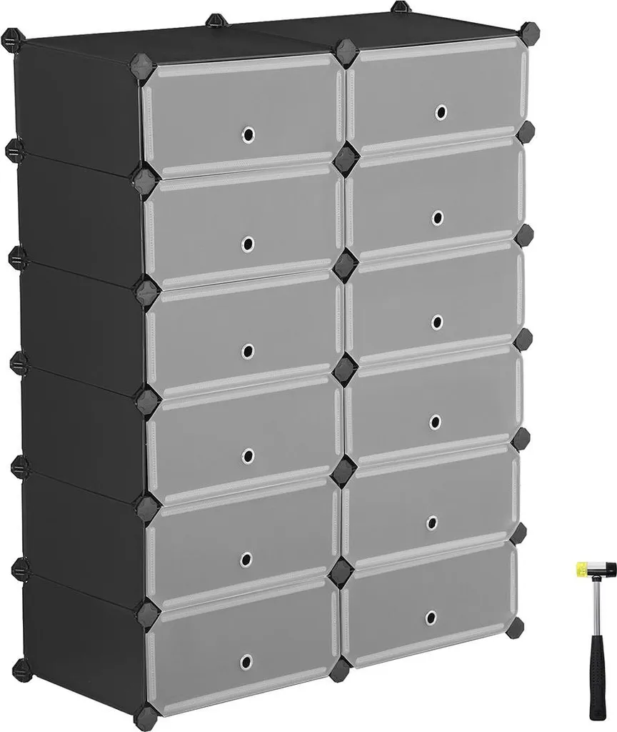 Armoire 12 compartiments en plastique noir avec montage facile sans outil