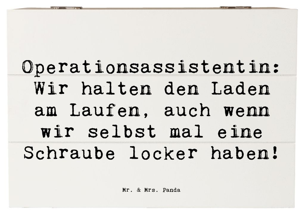 Mr. & Mrs. Panda Holzkiste Spruch Operationsassistentin Heldin 22 x 15 cm - Weiß - Geschenk, Schatzkiste, wir halten den Laden am Laufen, Kiste mi...