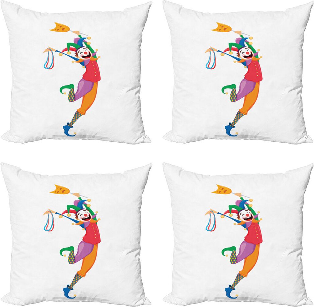 ABAKUHAUS New Orleans Kissenbezug Set (4 Stück), Jester mit einem, Moderner Doppelseitiger Digitaldruck, 40 cm x 40 cm, Mehrfarbig