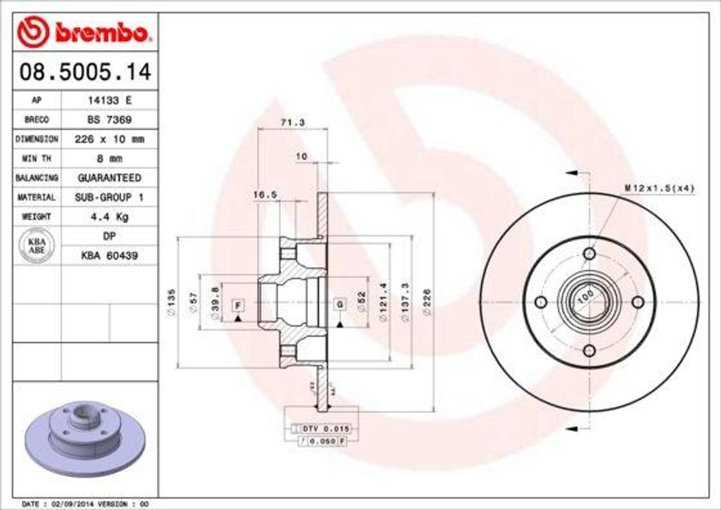 BREMBO 08.5005.14 Bremsscheibe OE 357615601 kompatibel mit Vento, Polo 6V, Polo 6N, Passat 35I, Golf IV, Golf III, Corrado, Toledo, Ibiza, Cordoba