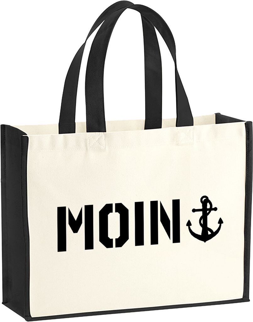 Huuraa Jutetasche Moin Anker 21 Liter Black Jute und Baumwolle Einkaufstasche Geschenkidee
