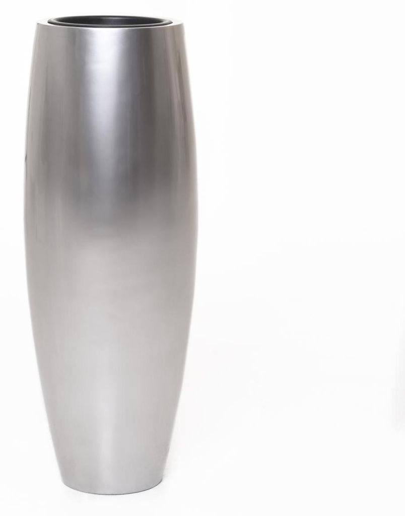 VIVANNO Bodenvase Fiberglas MAGNUM Rund, Silbermetallic metallic hochglanz - 30x80 cm