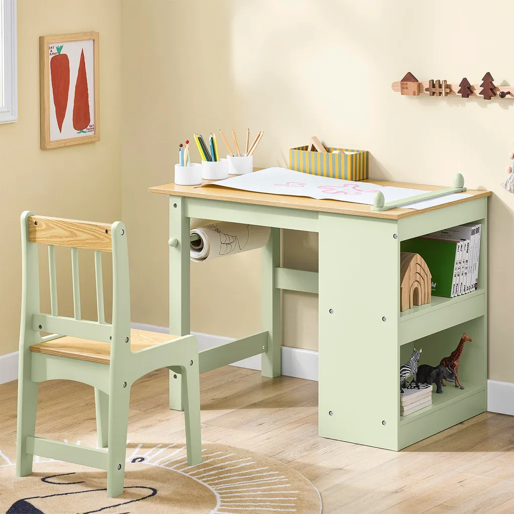 SoBuy KMB60-GR Ensemble Table et Chaise Enfant avec Rangement Lichen