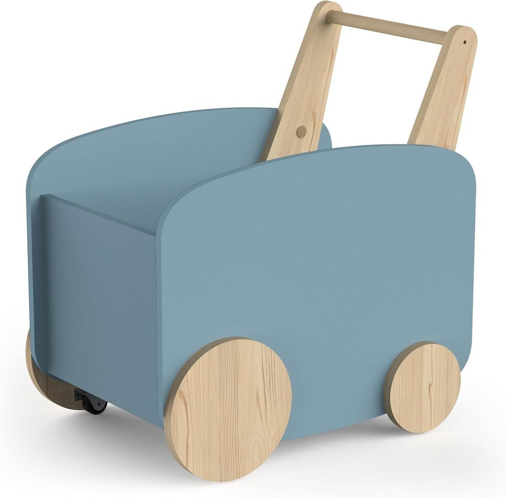habeig Spieltruhe, Spielzeugbox für Kinderzimmer, MDF & Echtholz, 50x53x35 cm, Rollbar