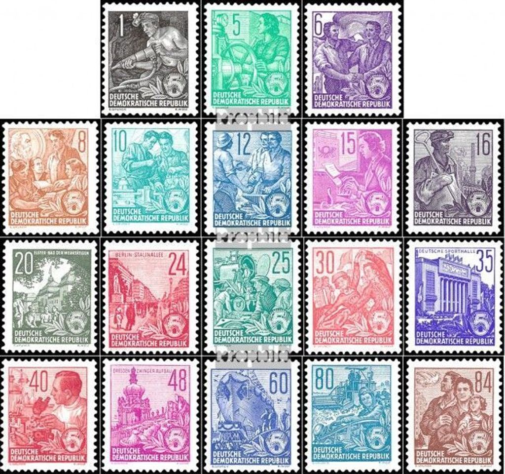 Briefmarken DDR 1957 Mi 405ND-422ND (kompl.Ausg.) Neudruck gestempelt Fünfjahresplan (II)