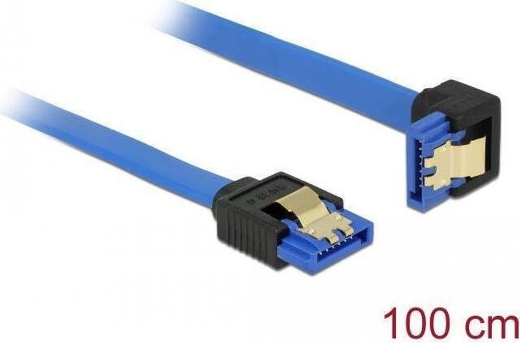 SATA Kabel 6 Gb/s gerade zu gewinkelt 100cm blau, Metallclip