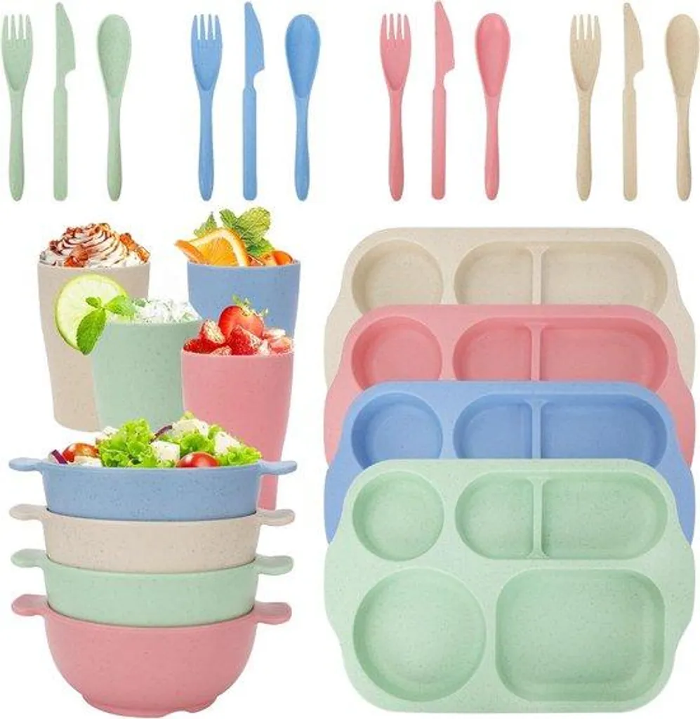 Service de Table Camping et Maison 24 Pièces Vaisselle Plastique Durable