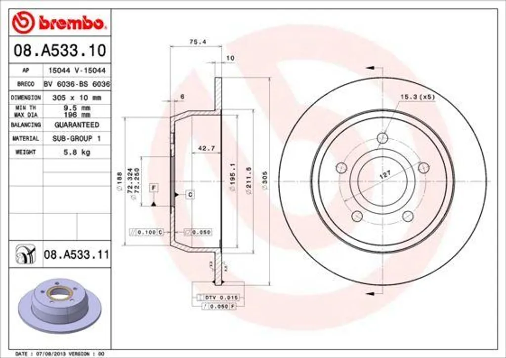 Remplacement disque de frein Jeep Grand Cherokee II Brembo 08.A533.11