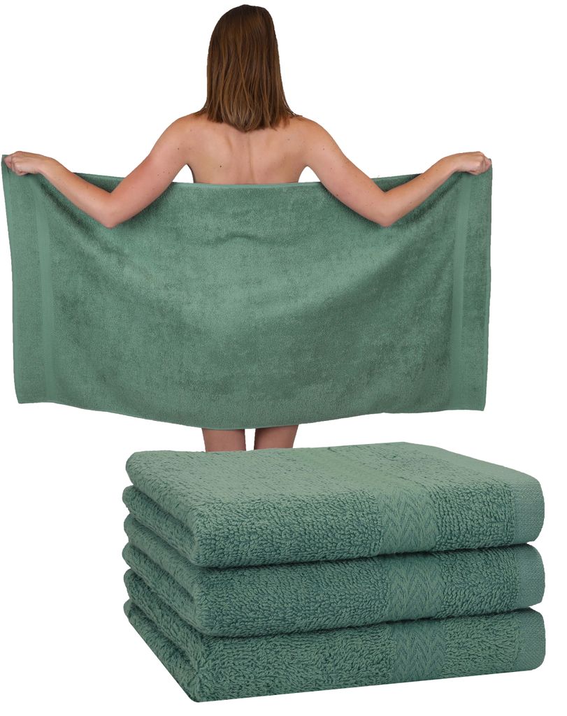 Betz 4 Stück Duschtücher 70 x 140 cm PREMIUM 100% Baumwolle Liegetuch Strandtuch Farbe: tannengrün
