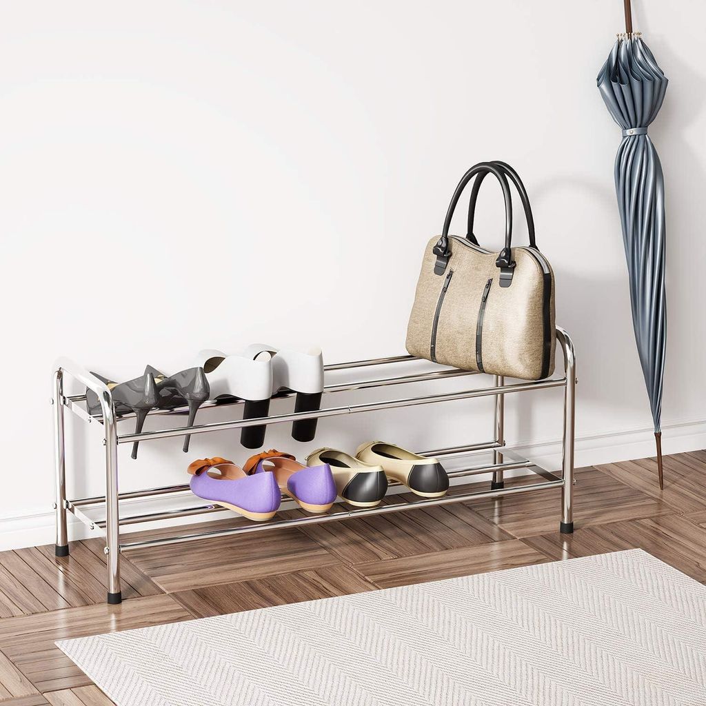 2-stufiger Edelstahl Schuhaufbewahrungsorganisator - 8 Paar stapelbare Ablage - Schlafzimmer Schrank Eingangsbereich Schlafsaal - 80 x 26 x 33,5 cm...