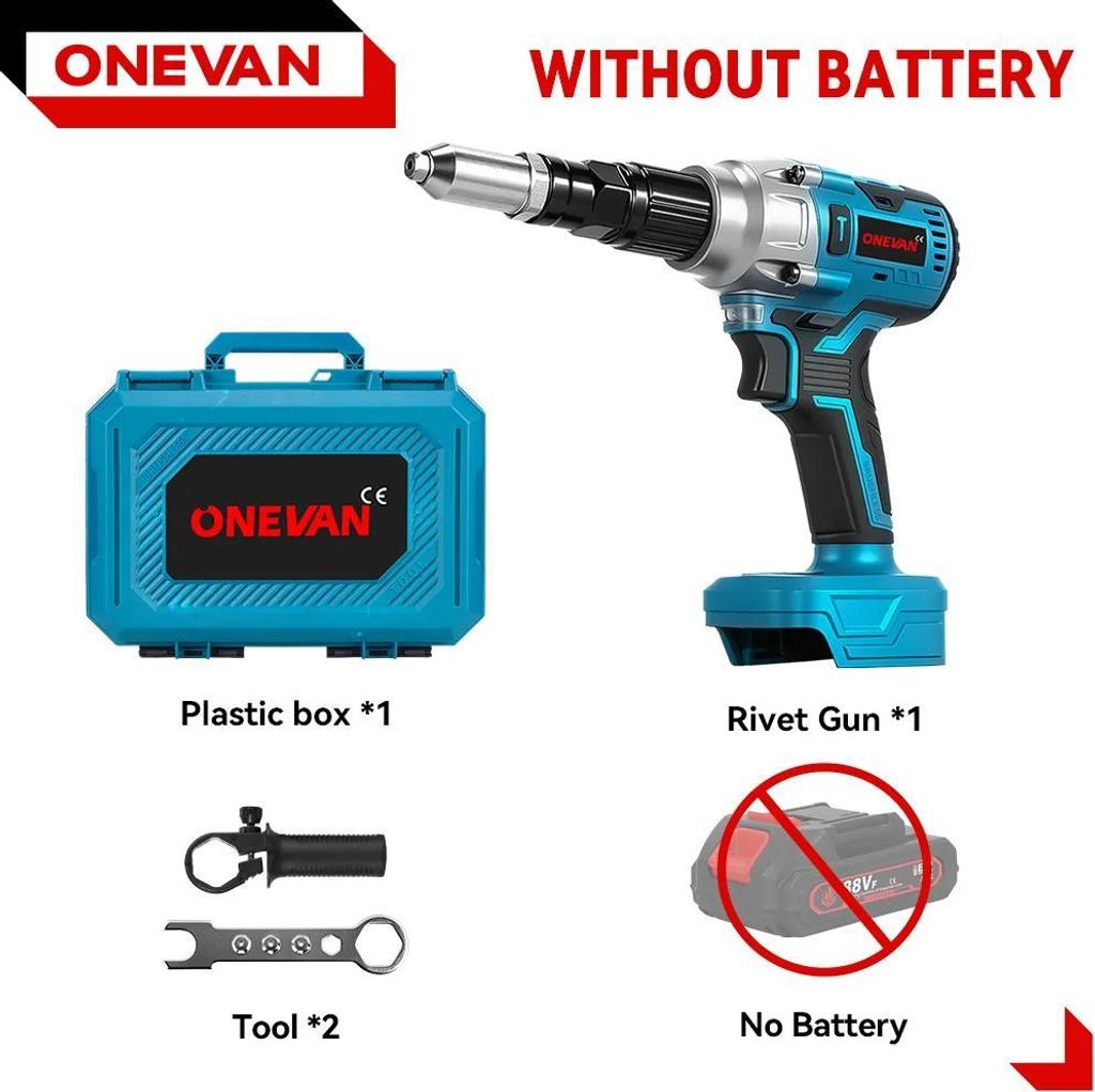 Nietpistole - Elektrisch - Bürstenlos, kabellos - 25000 N Zugkraft - Für 2,4–5,0 mm Nieten - 18 V kompatibel - Ohne Akku - Gold