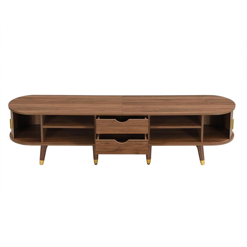 TV-Schrank mit Rattan-Schiebetür offenen Fächern Schubladen und Schrank TV-Tisch TV-Ständer TV-Schranktisch 175 cm Holzfarbe