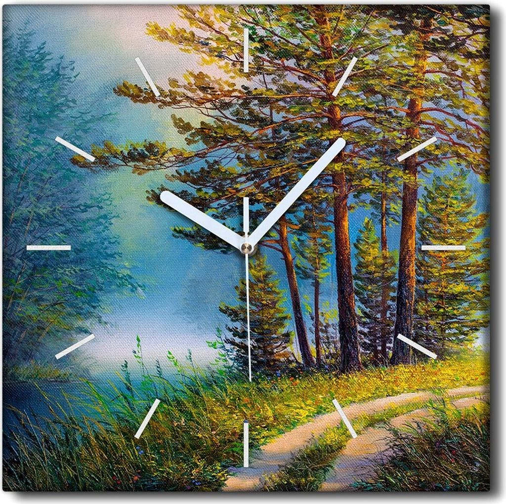 Coloray Uhr auf Leinwand 30x30 cm Wand Uhr Dekoration Wohnzimmer Segeltuch weiße Zeiger -Landschaft. Sommerwald