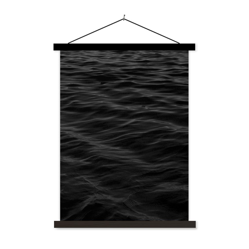 MuchoWow Textilposter Wellen - Wasser - Schwarz - Weiß 120x160 cm mit schwarzem Rahmen - Magnetischer
