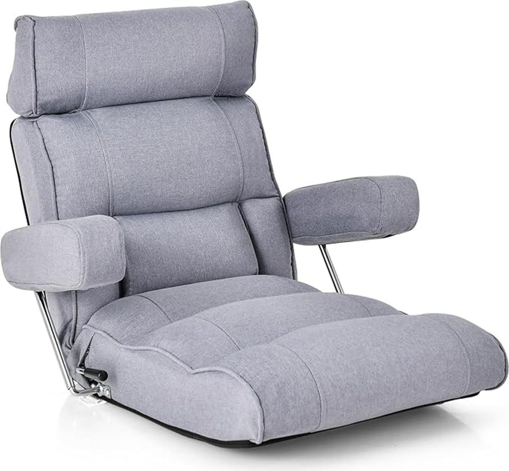 Klappbares Bodensofa für 1 Person, Sofa-Liegestuhl mit verstellbarer Kopfstütze/Lendenwirbelstütze/verlängerter Sitzfläche, Gaming-Sessel, Grau