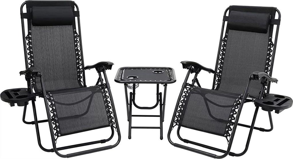 Milano-Loungesessel – Schwarz – Verstellbare Garten- & Liegestühle – Inkl. Tisch – 2 Personen – 0°–160° – Garten – Metall