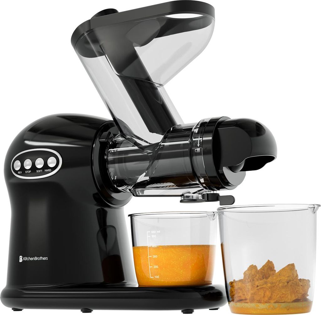 KitchenBrothers Slow Juicer XL - Entsafter - Obst- und Gemüsepresse - 43mm und 70mm Einfüllöffnung - 500ml - Schwarz